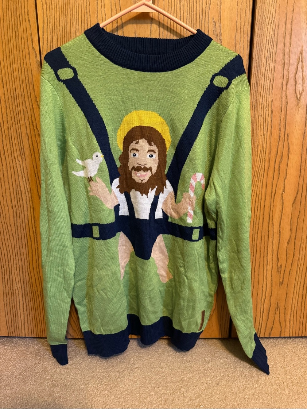 Tipsy Elves Jesus Christmas Sweater Green Navy Ugly Christmas Sweater